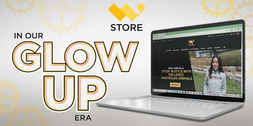 W Store in our Glow Up Era with a laptop featuring the website.