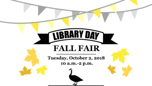 Library Day fall fair banner featuring a Canada Goose.