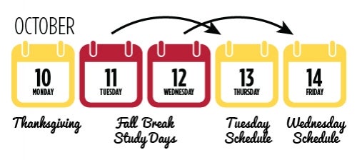 An infographic showing the October 11 and 12 Fall Break study days