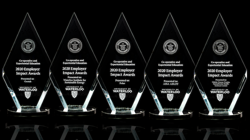 The five Employer Impact Award trophies.