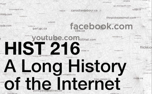 HIST 216 - A long history of the Internet, with an image of web networks.