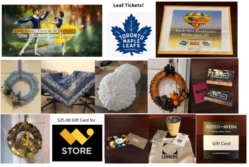 A collage of items offered at the Legal and Immigration Services Silent Auction.