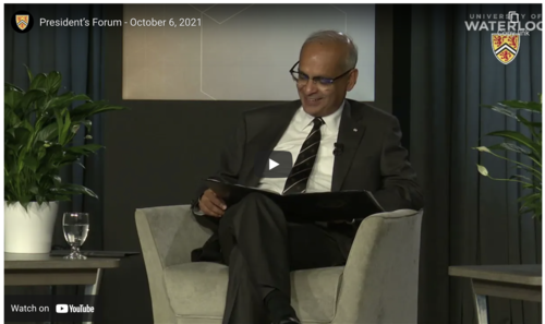 A screenshot of the President's Forum video featuring Vivek Goel.