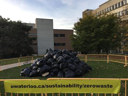 A pile of trash bags outside the Davis Centre.