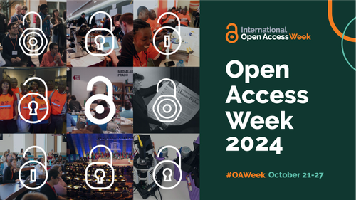 An Open Access Week 2024 banner image featuring a collage of human activities each with an illustrated padlock superimposed over them.