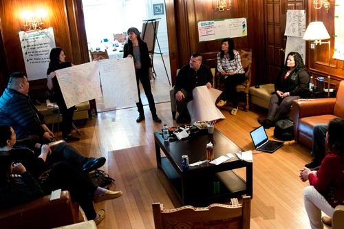 Members of the Turtle Island Institute engage in a brainstorming session.