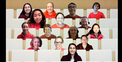Members of the Science Undergraduate Office wear red in a group voice chat.