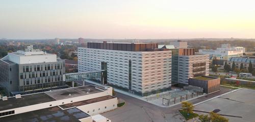 A panoramic view of Engineering 6, 7 and 5 together on the east campus.