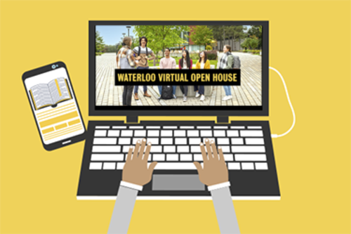 Virtual Open House banner featuring an illustration of a person typing on a laptop.