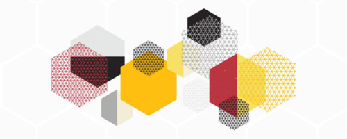 A series of overlapping multicoloured hexagons representing interconnectedness and interdisciplinarity
