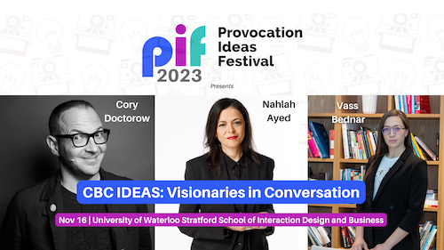 The Provocation Ideas Festival banner featuring the two speakers and moderator.