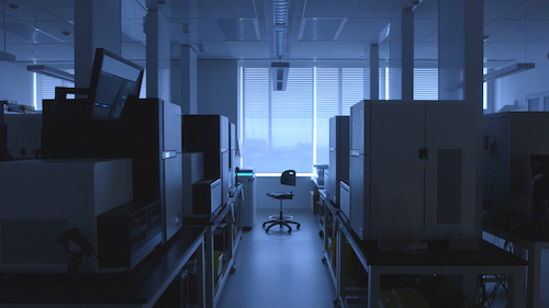 A laboratory in semi-darkness.