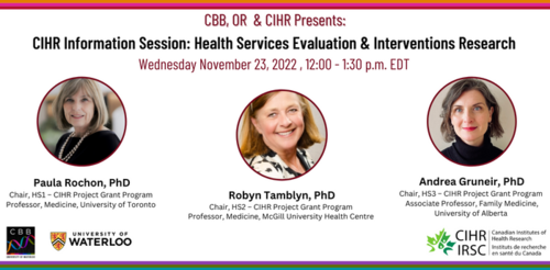 Health Services Evaluation &amp; Interventions Research (HS) Information Session banner featuring the panellists.