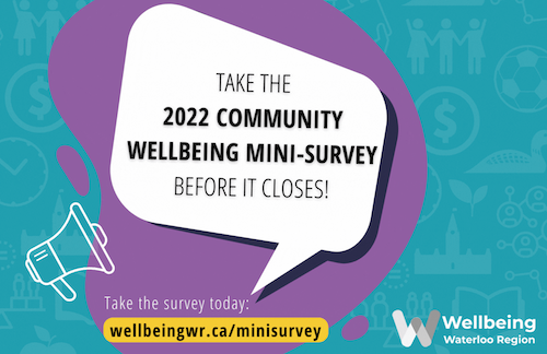 A speech bubble exhorting readers to take the 2022 Wellbeing mini-survey.