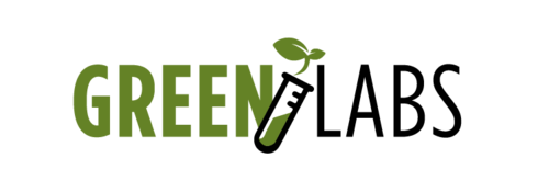 Green Labs logo featuring a leaf in a test tube.