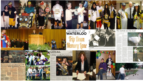 A collage of Waterloo photos and clippings involving Sheila Hurley.