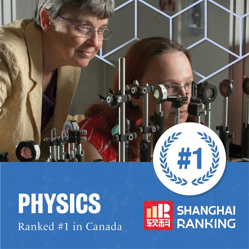 Physics professors with lab equipment in a #1 ranking image.