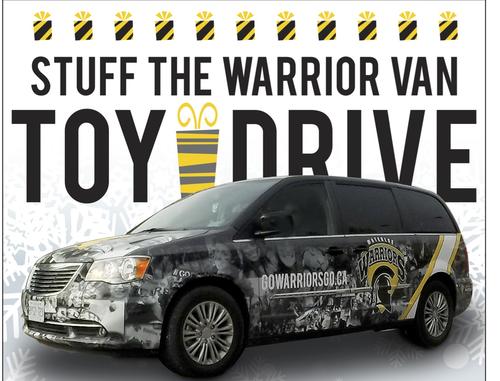 Stuff the Warrior Van Toy Drive banner featuring the Warrior Van.