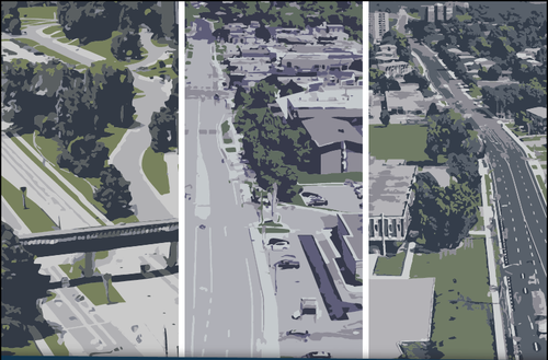 A triptych of images showing different parts of University Avenue.