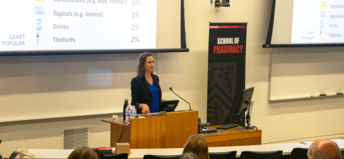 Research scientist Samantha Goodman speaks at the &quot;Let's Talk Edibles&quot; event.