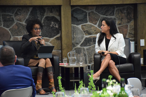 Michaelle Jean and Jody Wilson-Raybould on stage in conversation.