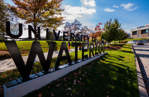The University of Waterloo sign at the south campus entrance.