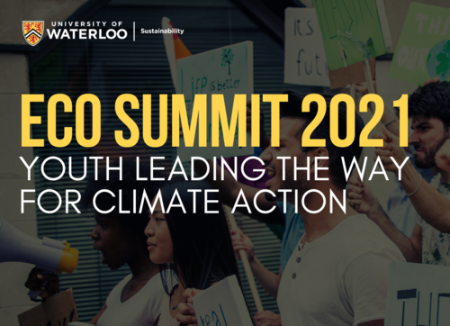 Eco Summit 2021 banner showing young people holding signs at a climate protest.