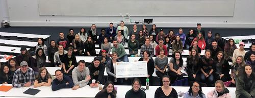 Students in REC 356 pose with their donation cheque for Kate's Kause.