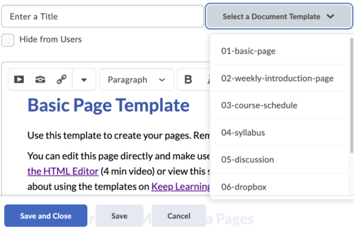 A screenshot of the LEARN template in action.
