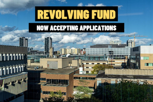 Revolving Fund banner featuring campus buildings in profile.