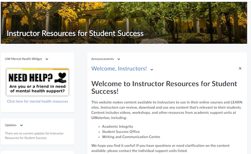 A screenshot of the Instructor Resources for Student Success site on LEARN.