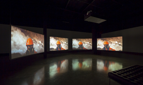 The four-screen video installation &quot;Echoes of the Unknown.&quot;