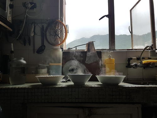The winning &quot;Where in the World&quot; photo - three steaming bowls on a countertop in Hong Kong.