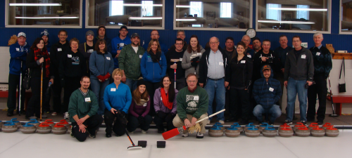 A group photo of participants from the 2014 Hagey Curling Funspiel.
