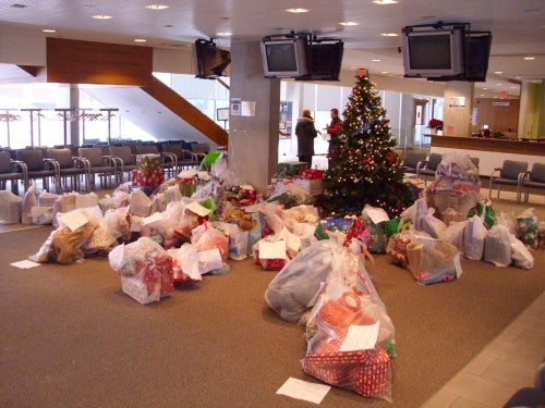 Bags of toys in the Tatham Centre.