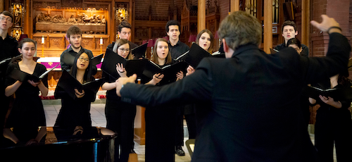 The University of Waterloo Chamber Choir performs in a church.