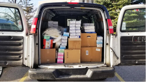 A van loaded to the brim with donated PPE items.