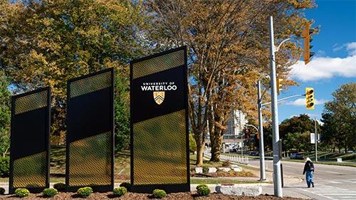 UWaterloo signage at a campus entrance