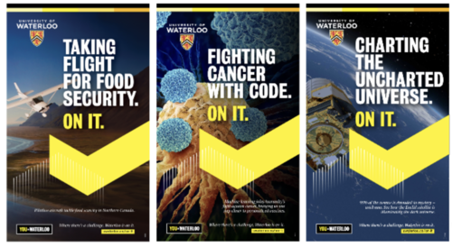 UWaterloo brand images including medical and transportation imagery