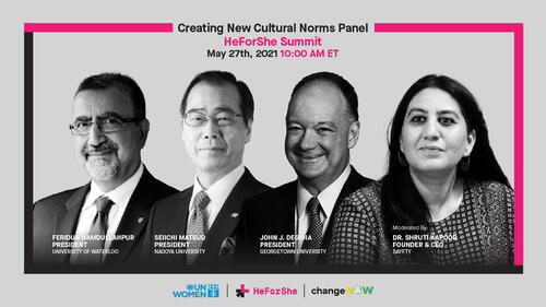 Creating New Cultural Norms panel banner, featuring four panelists