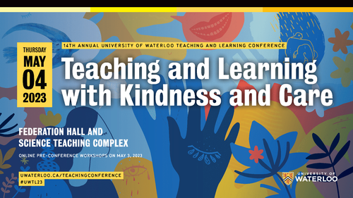 Teaching and learning with kindness and care event banner with a colourful illustration of hands and floral patterns in the background