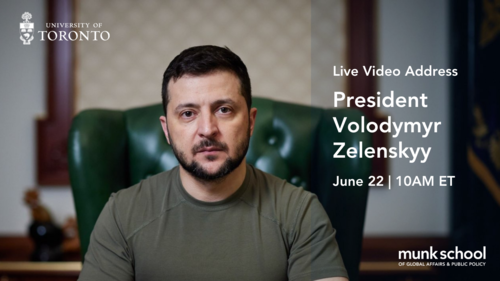 Promotional image for event on Wed, June 22 with President Zelenskyy