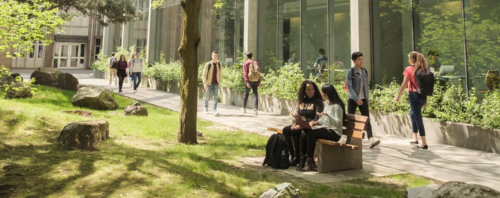 Students in the University of Waterloo rock garden