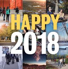 A &quot;Happy 2018&quot; message over a collage of key events from 2017.