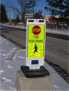 A new &quot;stop for pedestrians&quot; sign on the Ring Road.