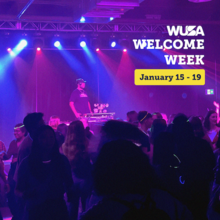 A DJ presides over a dancefloor for WUSA welcome week.