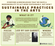 an event promotion for sustainable practices in the arts workshop.