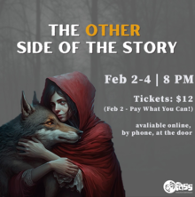 FASS &quot;The Other Side of the Story&quot; image showing Little Red Riding Hood embracing the Big Bad Wolf.