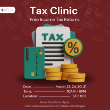 Tax clinic promotional ad featuring clay assets of a credit card, coins, and other finiacial things.