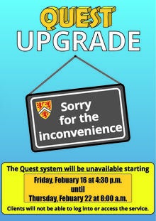 A Quest Upgrade image with a &quot;Sorry for the Inconvenience&quot; sign posted.